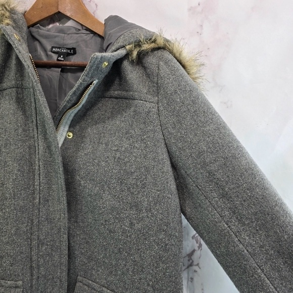 J. Crew Gray Pea Coat with Faux Fur Trim - Picture 12 of 12